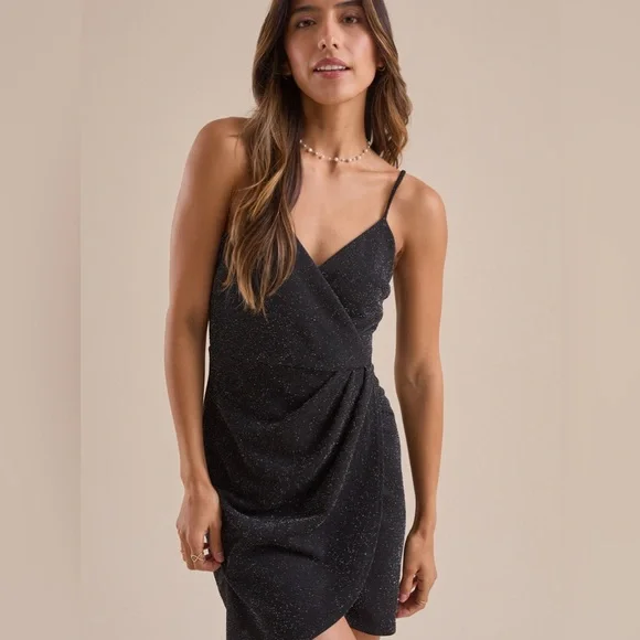 Lovely Day | Dresses | Elegant Black Wrap Dress Altard State Glitter Sparkly  | Poshmark